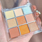 Blushimmer 9-color chocolate eyeshadow palette with pearly, matte, and shiny sequin finishes in earth tones for versatile makeup looks