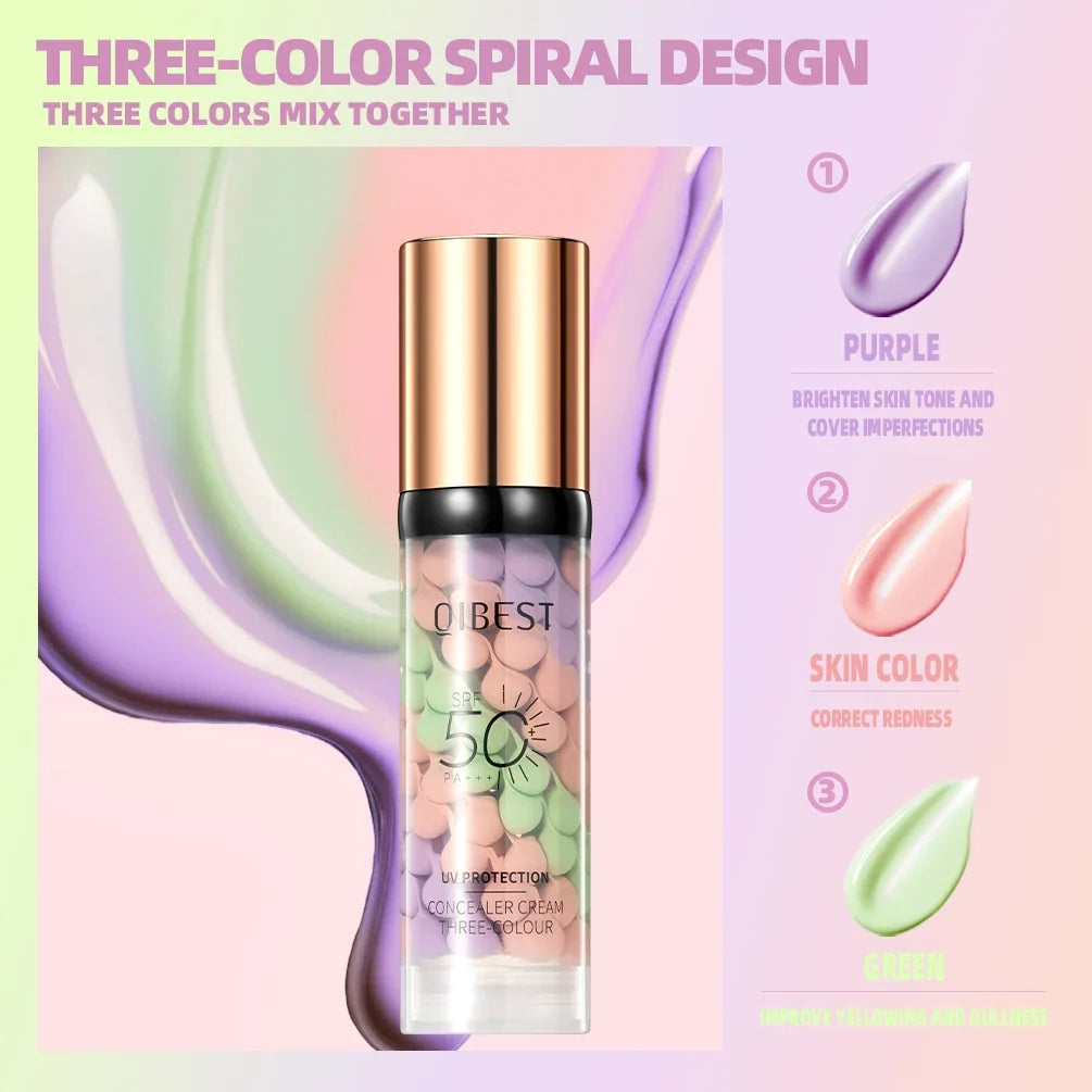 Blushimmer Qibest three-color press release concealer cream for brightening and facial makeup base, liquid face primer.