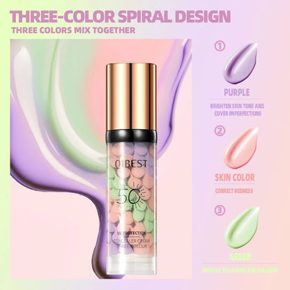 Blushimmer Qibest three-color press release concealer cream for brightening and facial makeup base, liquid face primer.