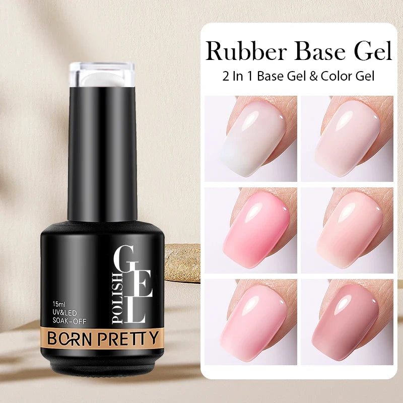 Blushimmer BORN PRETTY Milky Pink Rubber Base Gel Nail Polish with glitter, 15ml semi-permanent soak-off UV LED gel