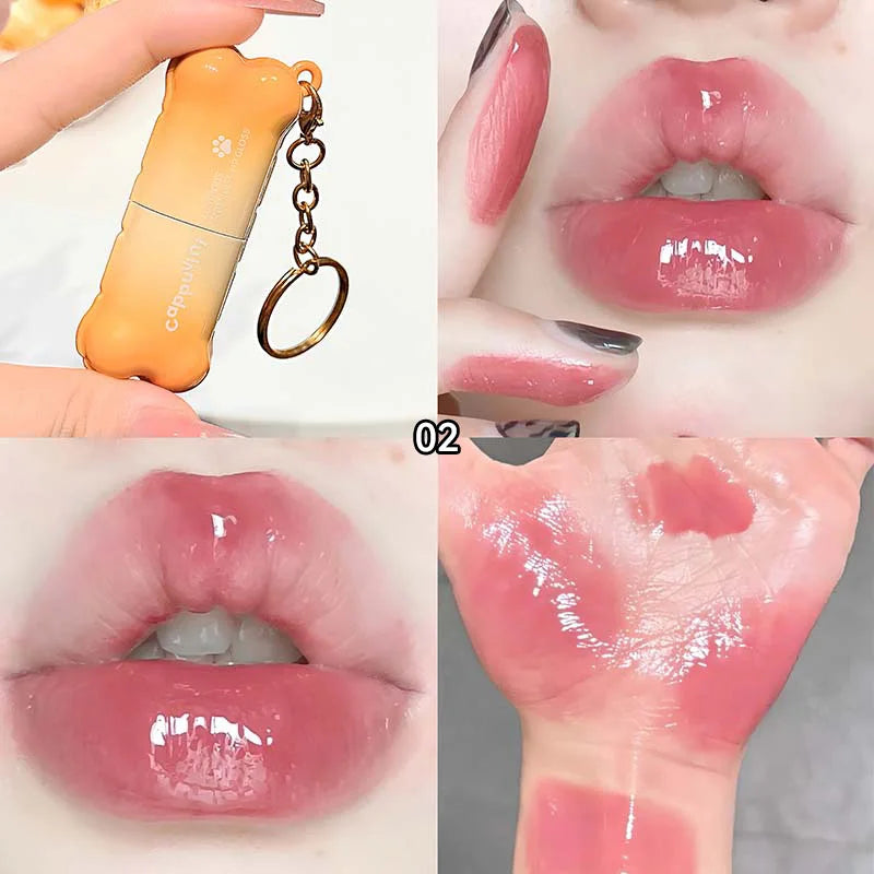 PinkcoCo Bear Doodle Mirror Lip Glaze by Blushimmer, shiny nude lip gloss with long-lasting, skin-brightening finish.