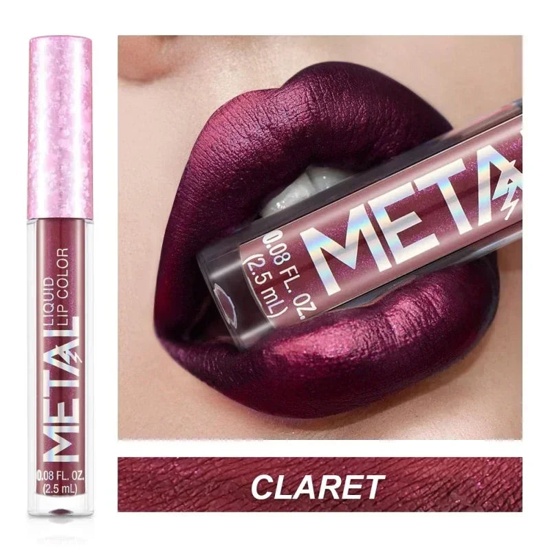 Metallic Matte Liquid Lipstick Waterproof Long Lasting Non-Stick Cup Matte Shimmer Glitter Lip Gloss Women Lips Makeup 12 Colors