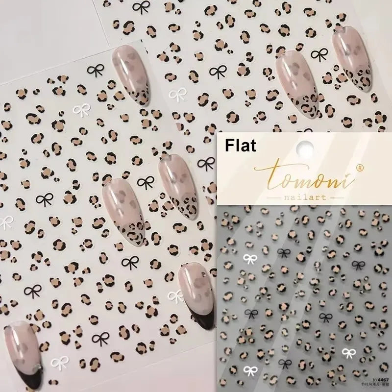 French leopard print bowknot lace ribbon with rhinestones and pearls, ideal for manicure decoration and nail art by Blushimmer.
