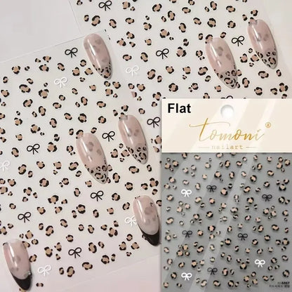 French leopard print bowknot lace ribbon with rhinestones and pearls, ideal for manicure decoration and nail art by Blushimmer.