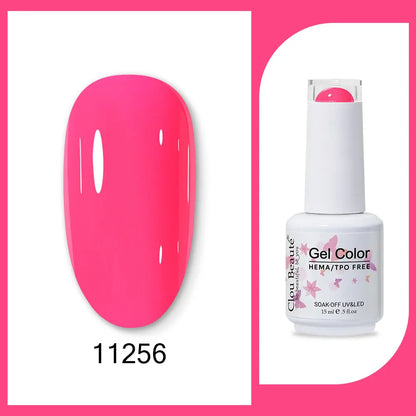 Clou Beaute 15ml neon gel nail polish base and top coat by Blushimmer, featuring vibrant red, black, white, green, and velvet textures.
