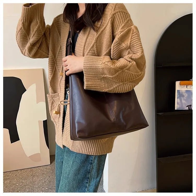 HOMEFISH New Tote bag hand bill of lading shoulder women's bag retro simple large bag Tote bag