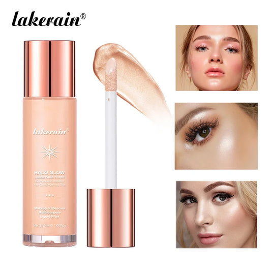 Blushimmer 8-color Halo Glow Liquid Highlighter and Contouring Makeup with pearlescent finish for face and body glow.