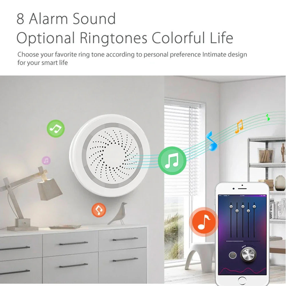Smart Tuya Wifi Siren Alarm With Temperature Humidity Sensor Trigger alarm Make Sound And Light