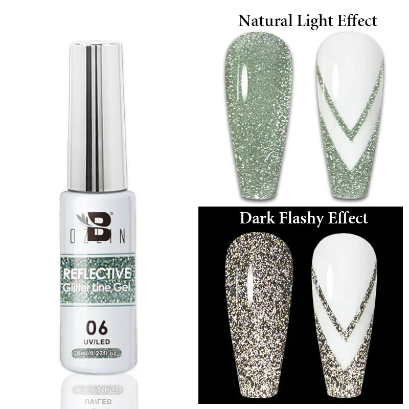 Blushimmer 5ML gold and silver metallic gel polish with chrome mirror finish, ideal for UV LED semi-permanent nail art and French designs