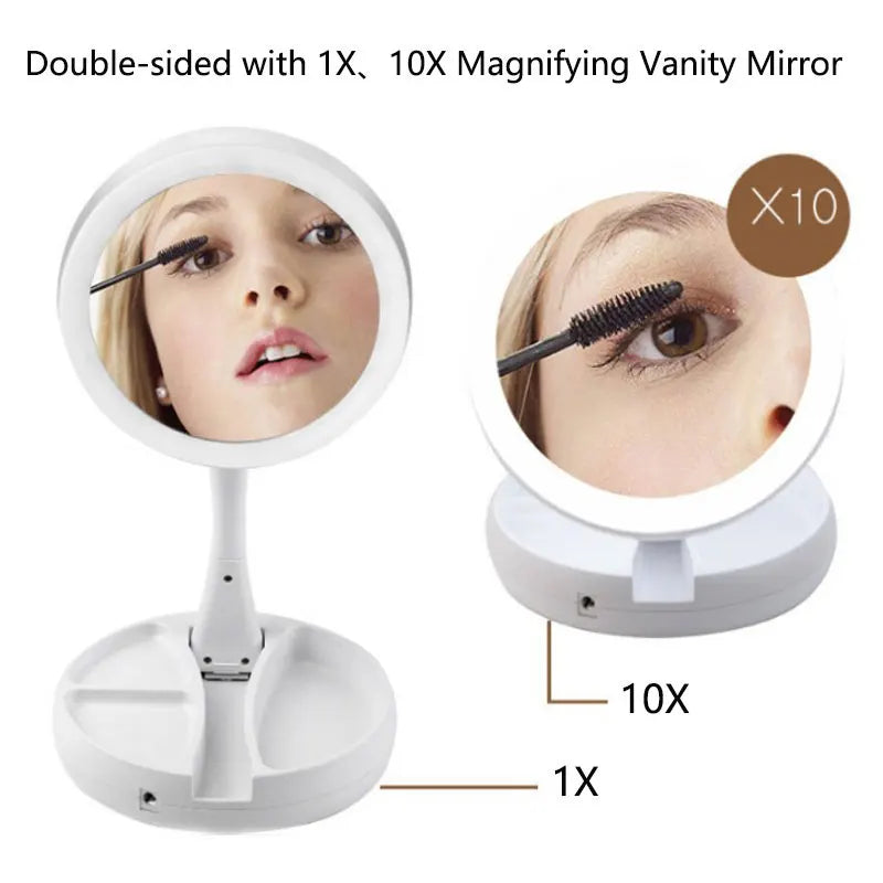 Blushimmer 10x magnifying vanity mirror with LED light, flexible foldable desk makeup mirror for dressing and makeup application