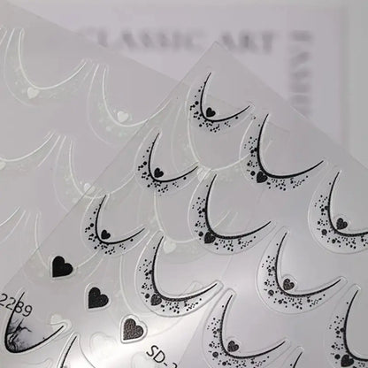 Blushimmer 12-sheet gradient French tip nail stickers with heart design, self-adhesive decals for DIY nail art in 12 colors.