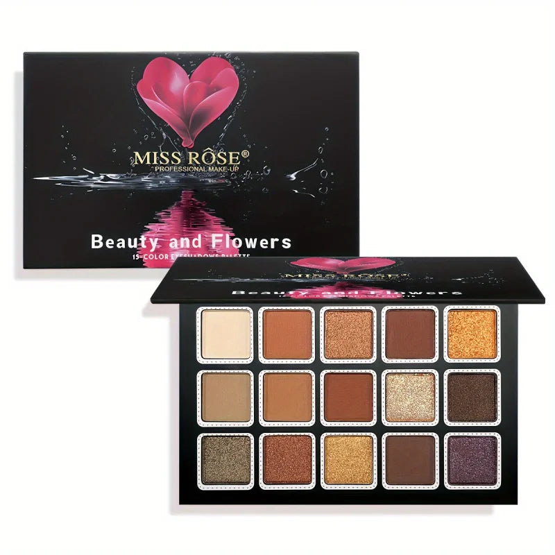 Blushimmer 15-color glitter eyeshadow palette with matte, waterproof pressed powders for long-lasting eye makeup looks
