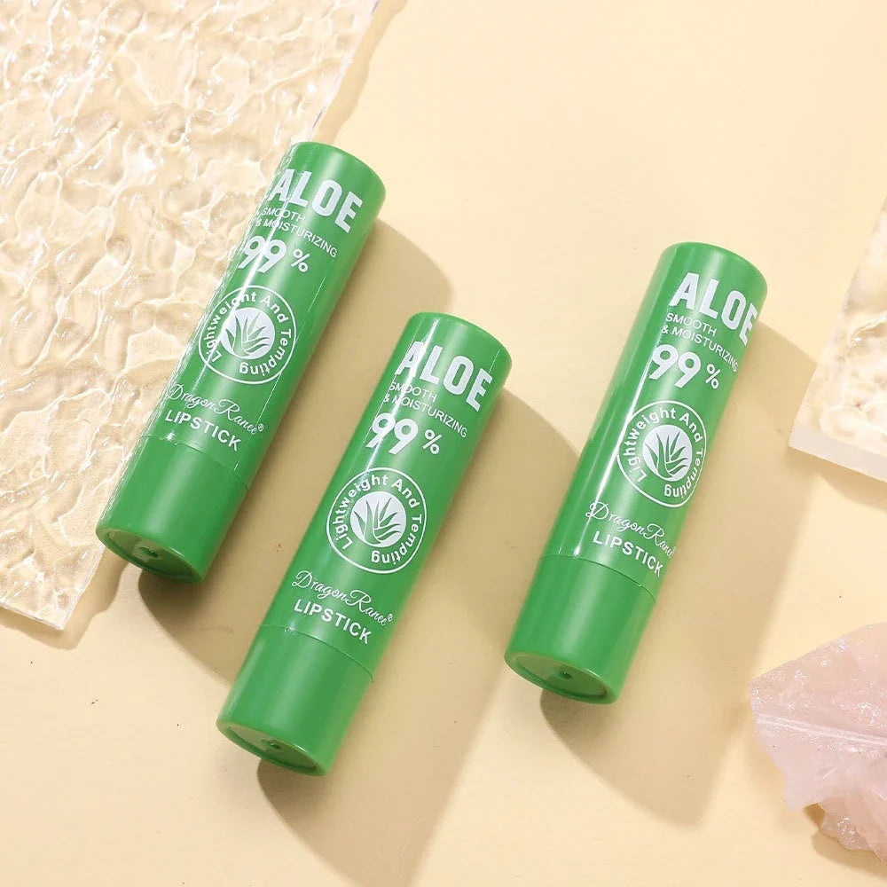 Blushimmer color-changing aloe lipstick balm nourishing and hydrating, long-lasting moisturizing lip care in a watery, natural finish.