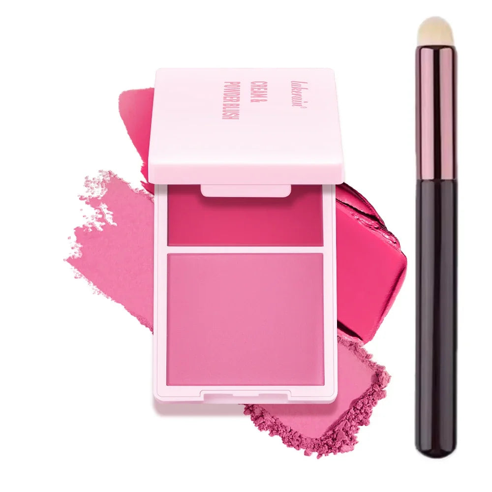 Blushimmer Juvia's Cream Powder Matte Blush Duo with rose-colored pans, high pigmentation, natural matte finish, long-lasting makeup.