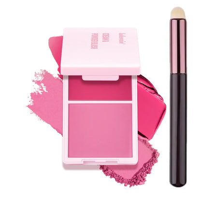 Blushimmer Juvia's Cream Powder Matte Blush Duo with rose-colored pans, high pigmentation, natural matte finish, long-lasting makeup.