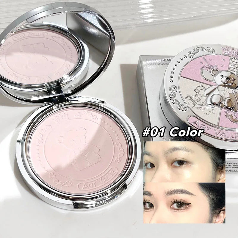 Blushimmer Art Value Bear Knight loose pressed powder with matte finish, natural brightening makeup setting powder for a soft focus look