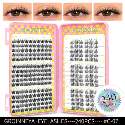 Blushimmer GROINNEYA eyelash clusters, 320 pcs natural volume eyelash extension tray with mixed cluster lashes.