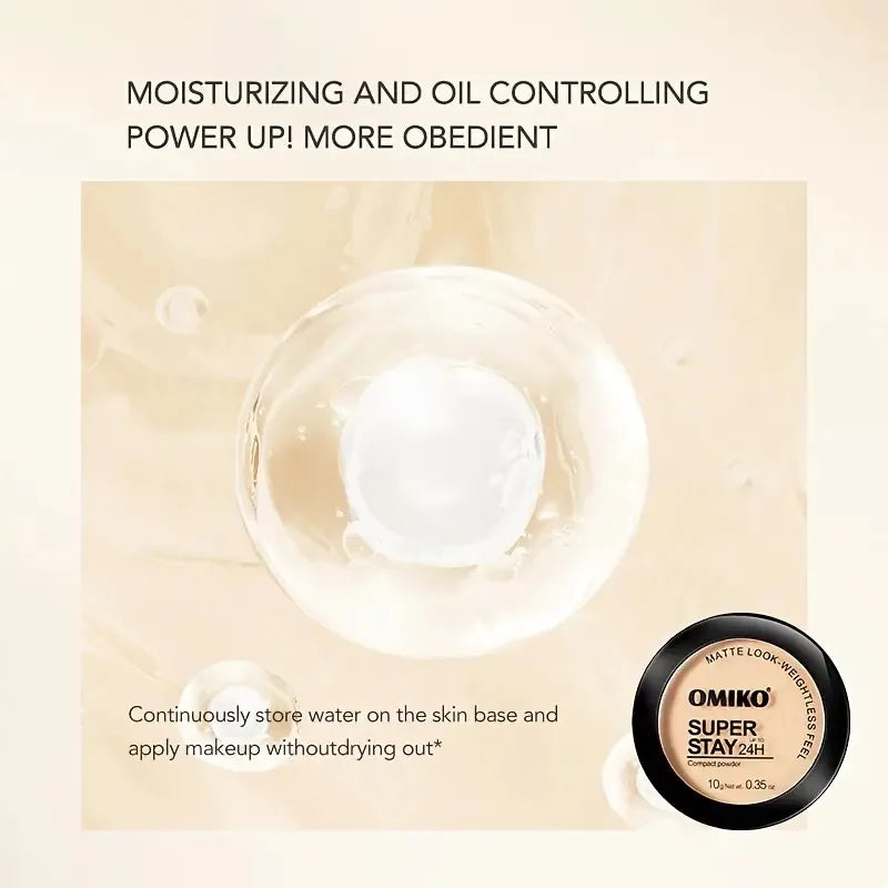 Blushimmer pressed waterproof face powder compact with full coverage, oil control, and three shades for long-lasting makeup.