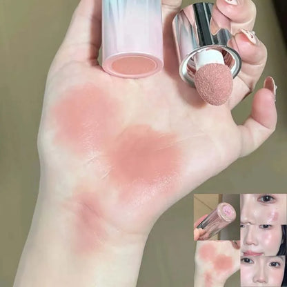 Blushimmer HERORANGE Liquid Blush in natural, low-saturation matte formula for enhancing complexions, displayed in a sleek bottle.