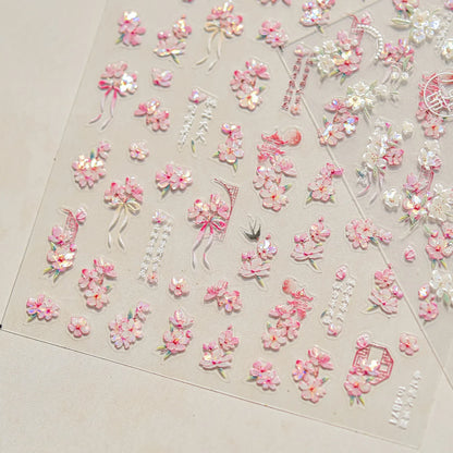 Dream Flower window shell nail art stickers by Blushimmer, featuring Japanese floral self-adhesive decals for press-on nail decoration.