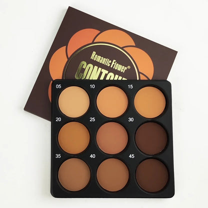 9-Color Dark Bronze Foundation Palette, Contouring, Concealer, Makeup Setting, Oil-Control Foundation, Shadow, Nose Shadow Palette, Matte Natural with Delicate Glitter