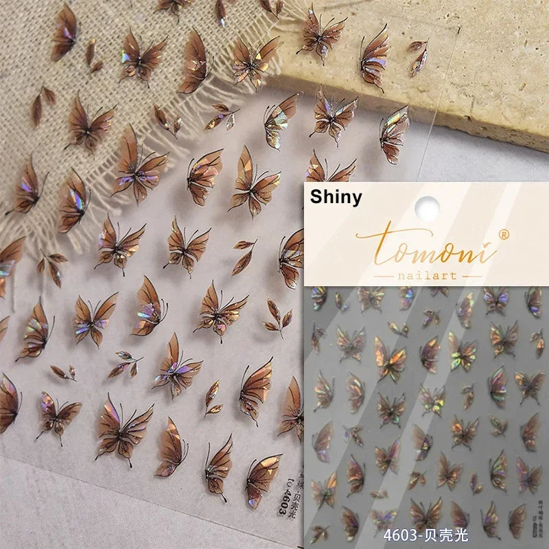 Blushimmer Jelly Butterfly 5D nail art sticker with rhinestones, crystal insects, and shiny animal decals for DIY manicure decoration.