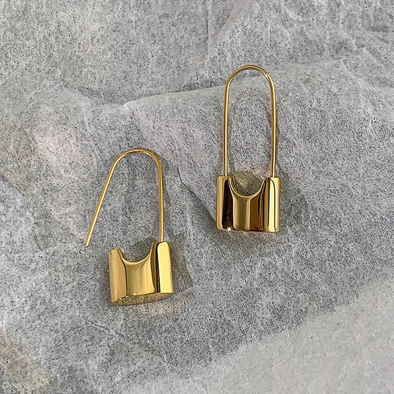 Huitan Hip Hop Lock Earrings Metallic Style Piercing Cool Accessories for Women Daily Wear Stylish Earrings Dropshipping Jewelry