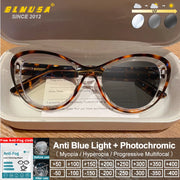 BLMUSA Trendy Style Women's Cat Eye Design Photochromic Glasses Small Frame Blue Light Blocking Prescription Reading Eyeglasses