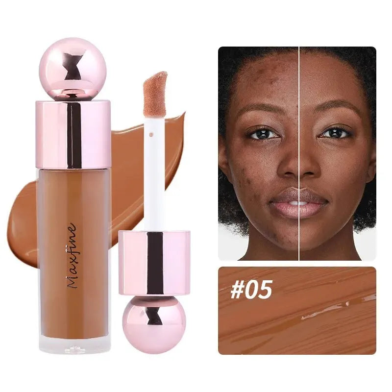 Blushimmer nude matte full coverage liquid concealer with brightening, hydrating, long-lasting formula in a sleek tube.