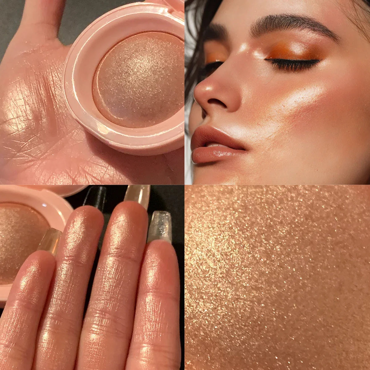 Blushimmer Baked Highlighter Palette with radiant glitter eyeshadow and pressed powder for a luminous, highly pigmented glow.