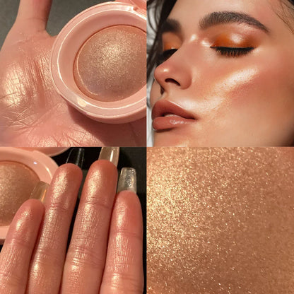 Blushimmer Baked Highlighter Palette with radiant glitter eyeshadow and pressed powder for a luminous, highly pigmented glow.