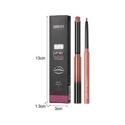 Blushimmer QIBEST 2-pack matte nude lipstick lip liner pens, waterproof long-lasting contour makeup for women.