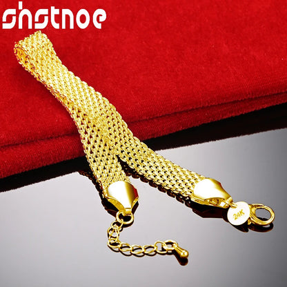 SHSTONE 24K gold bracelet with a 10mm chain, elegant jewelry for men and women, perfect for birthdays, weddings, and special occasions.