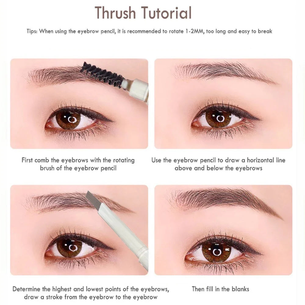 Blushimmer waterproof double-ended eyebrow pencil with brush tip, auto-rotate, natural contour, long-lasting, unisex design.