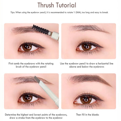 Blushimmer waterproof double-ended eyebrow pencil with brush tip, auto-rotate, natural contour, long-lasting, unisex design.