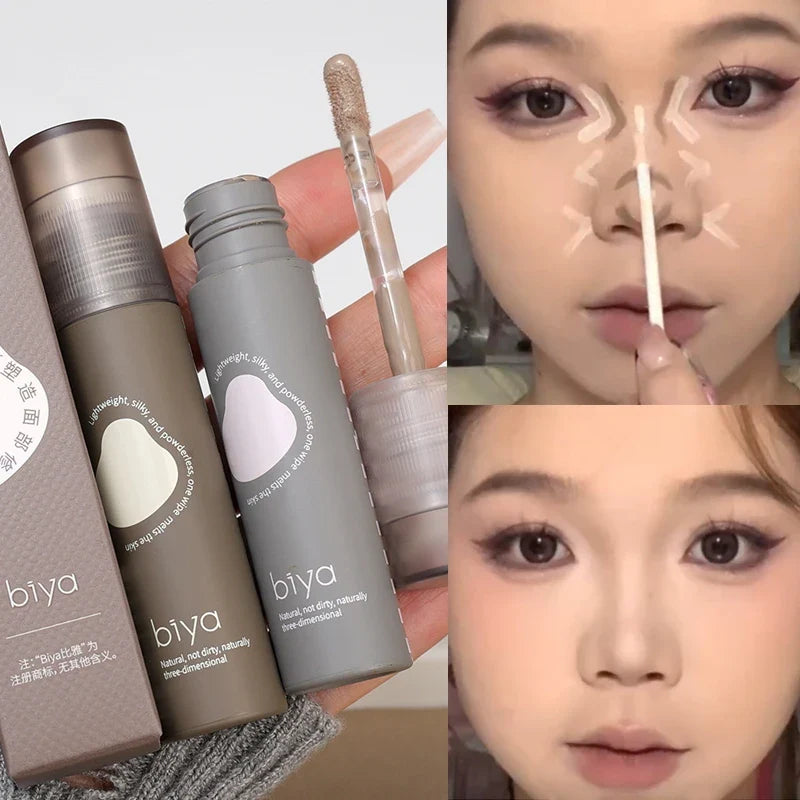 Blushimmer Face Brighten Liquid Bronzer and Contouring Makeup with waterproof formula, natural finish, and highlighter for face and nose.
