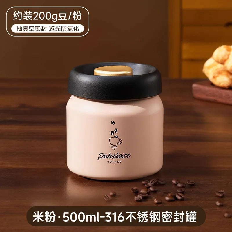 Press-type Coffee Beans Vacuum Sealed Tank Coffee Bean Storage Bottle Stainless Steel Food Grains Tea Candy Storage Jar