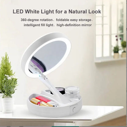 Blushimmer 10x magnifying vanity mirror with LED light, flexible foldable desk makeup mirror with adjustable lighting and dressing lamp