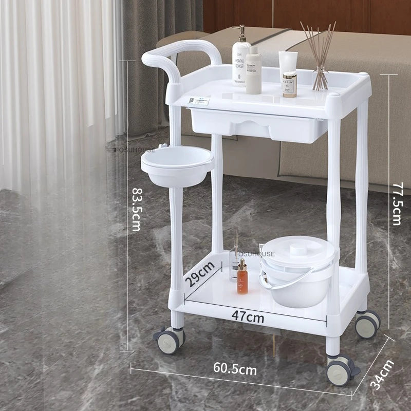 European Plastic Salon Trolleys with Wheels Auxiliary Tool Cart Designer Salon Furniture Beauty Salon Instrument Equipment Shelf