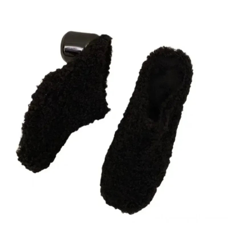 Women's Shoes 2024 High Quality Baotou Women's Slippers Fashion Short Plush Daily Slippers Women Hot Sale Solid Heels Women