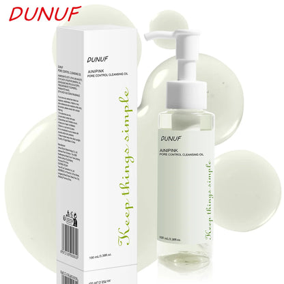 Blushimmer DUNUF 100ml cleansing oil with plant extracts for deep pore cleansing, moisturizing, and reducing blackheads on face skin.