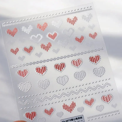 Colorful Cat's Eye 5D Gradient European love heart gem nail art stickers with wing and geometric designs for manicure decoration.