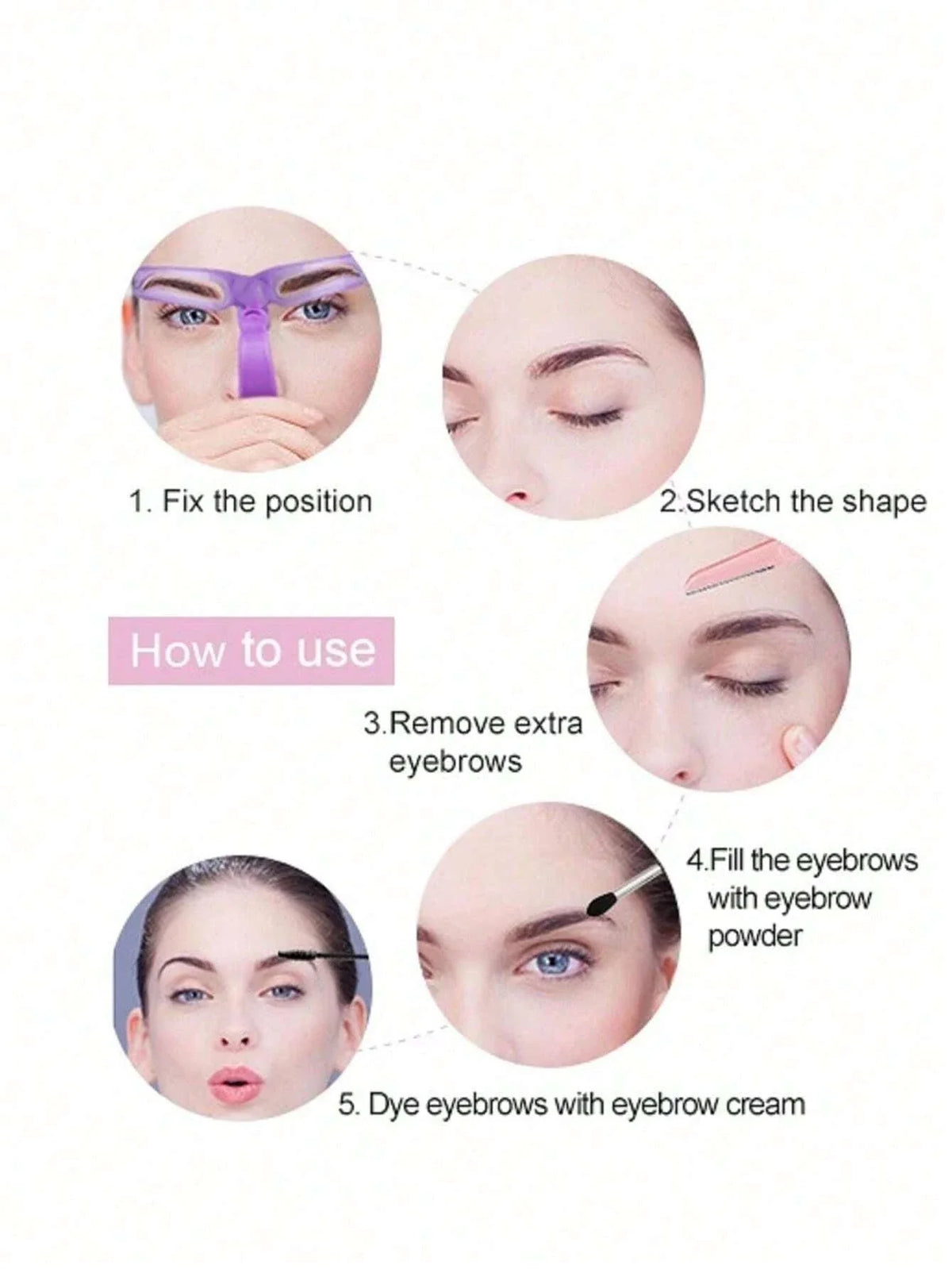 Reusable Blushimmer 8-in-1 eyebrow template set with tools and accessories for precise eyebrow shaping and makeup application.