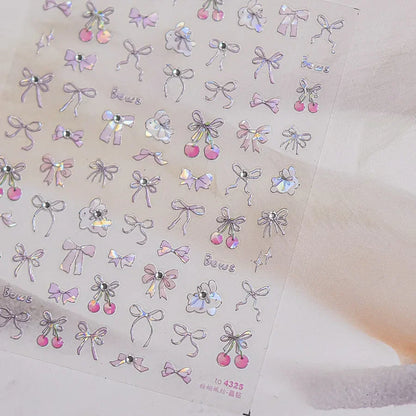 Cute Juicy Red Cherry Bowknot 5D nail art stickers with shiny crystals and rhinestones for DIY manicure decoration by Blushimmer