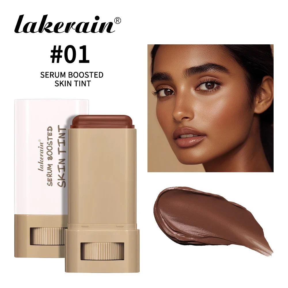 Blushimmer Skin Tint Foundation Stick with concealer, serum boost, and high coverage for smooth, plumped, and travel-friendly bronze look.