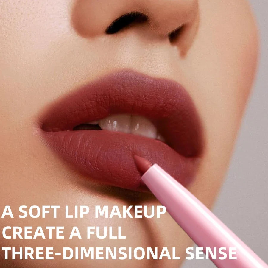 Blushimmer waterproof matte lip liner in sexy red shade, showing natural lip contour and hydration for lip makeup.