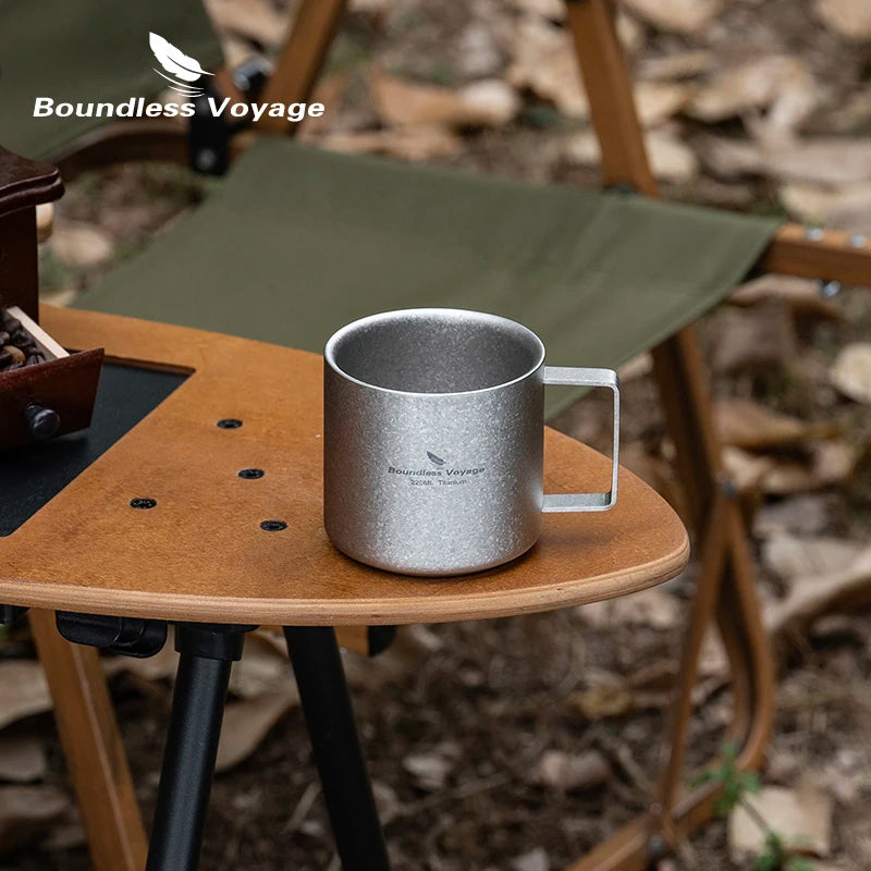 Boundless Voyage Titanium Double Wall Coffee Cup Mini Camping Mug Outdoor Tableware Lightweight Drinkware 220ML Ti3052D
