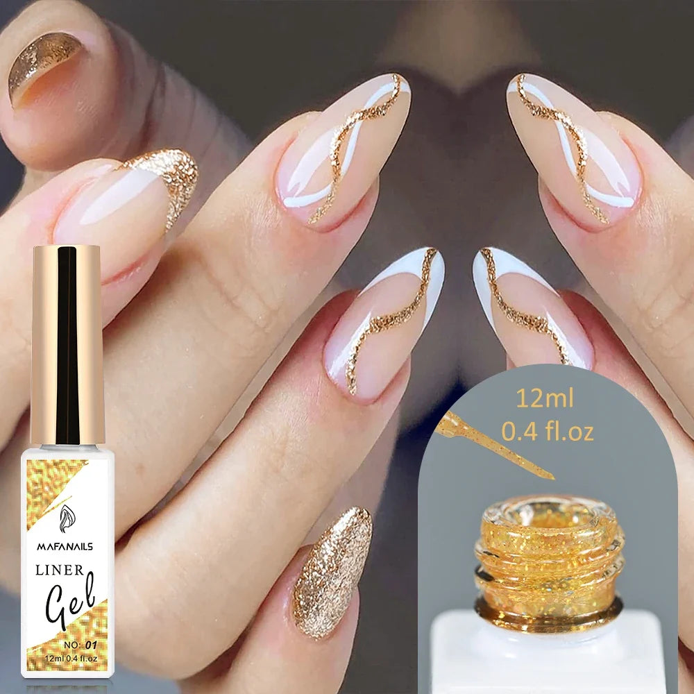 Blushimmer metallic nail gel in silver and gold, 5/8/10/12ml bottles, mirror chrome effect for UV/LED soak-off nail art.