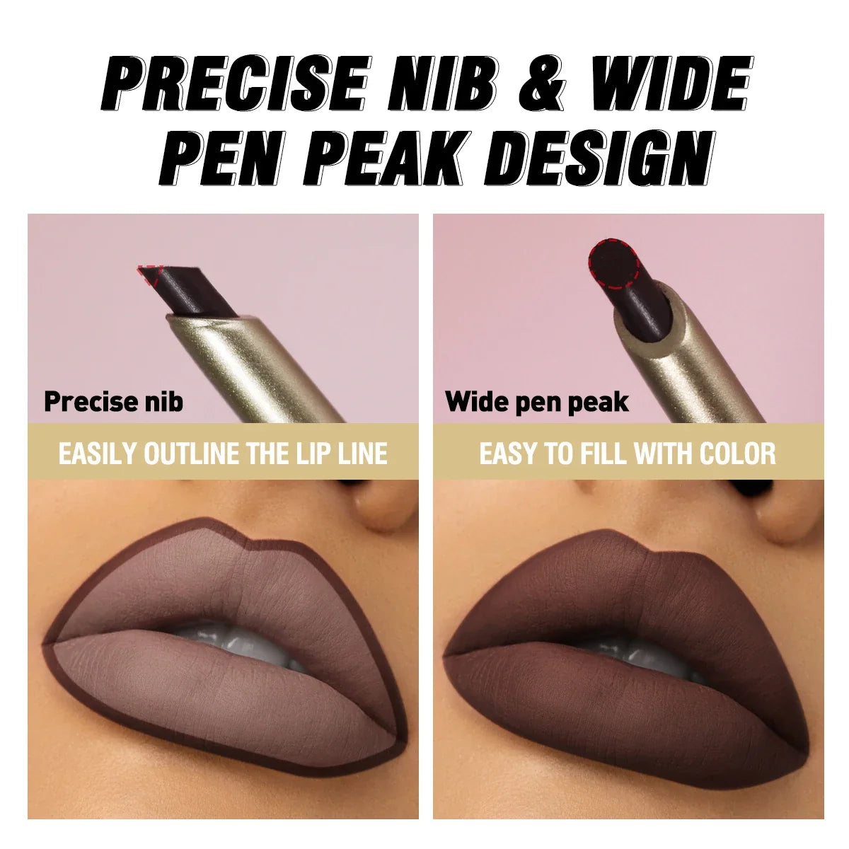 Blushimmer matte 6-color lip liner pencils with bevel design for natural lip contour and nude brown lipstick look.