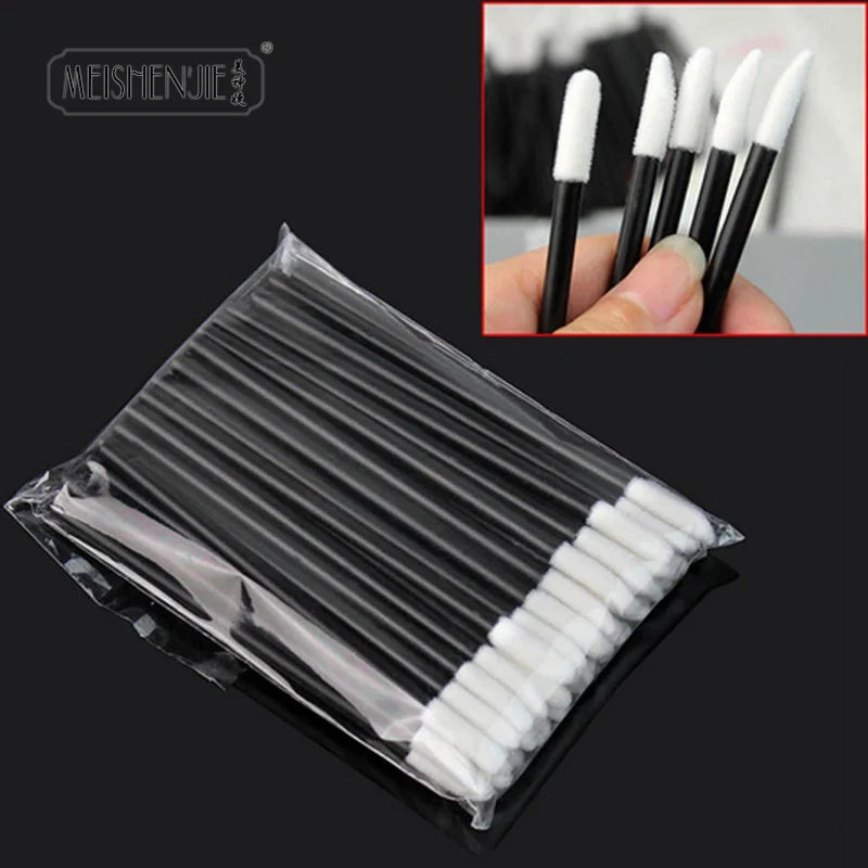 Set of wholesale lip brushes and applicators by Blushimmer, including brushes for lips, eyelashes, and lip gloss, on a neutral background.